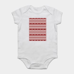 Dark Christmas Candy Apple Red Nordic Reindeer Stripe in White Baby Bodysuit